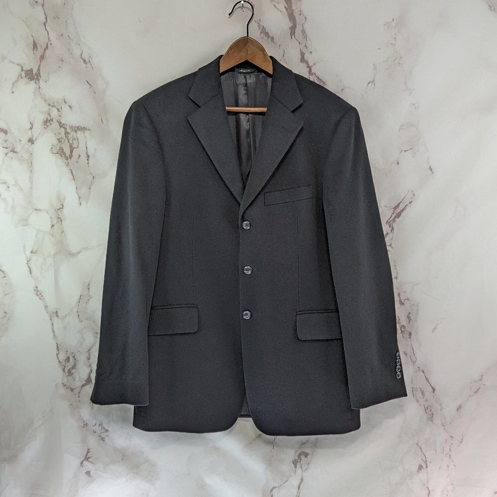 J Crew Blazer Mens Medium Black Velvet 3 Button Suit Jacket Sport Coat